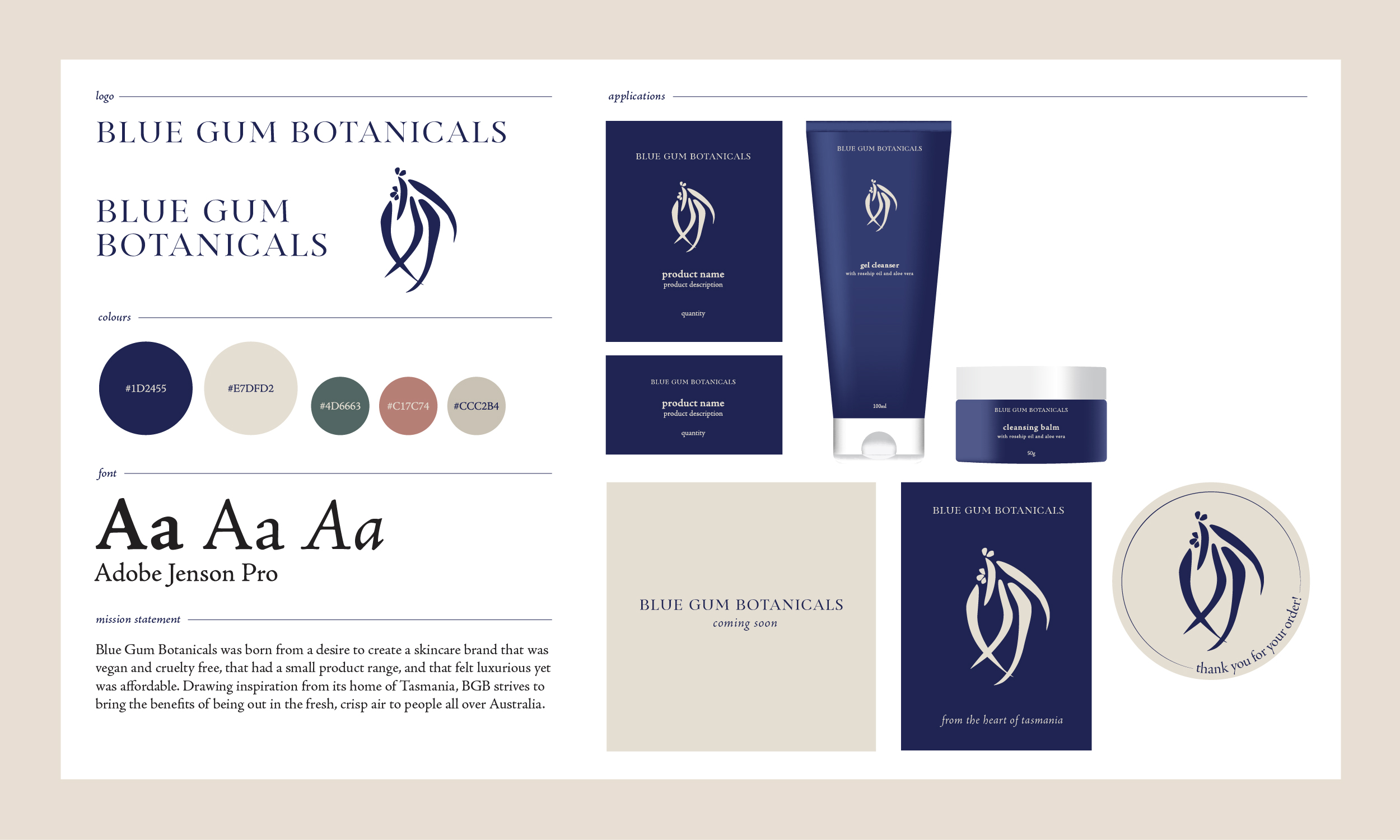 Graphic identity sheet for a skincare brand