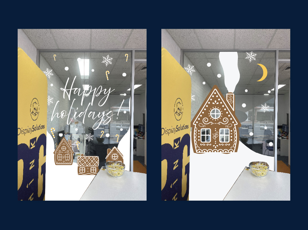 gingerbread house decals on window